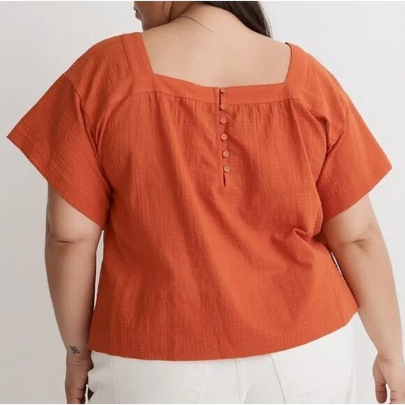 Madewell Square Neck Short Sleeve Popover Top in Roasted Squash Orange Size 1X - Picture 2 of 8